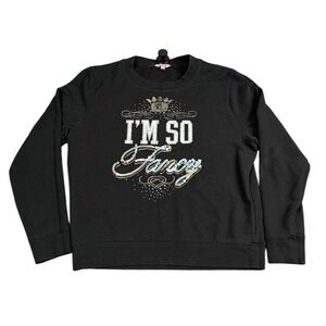 Juicy Couture Black Im So Fancy Crown Graphic Sequin Sweatshirt Womens Medium